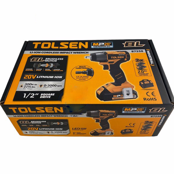TOLSEN 87258 20V Li-ion Brushless Cordless Impact Wrench with Battery and Charger (Industrial); Model 87258_img_3