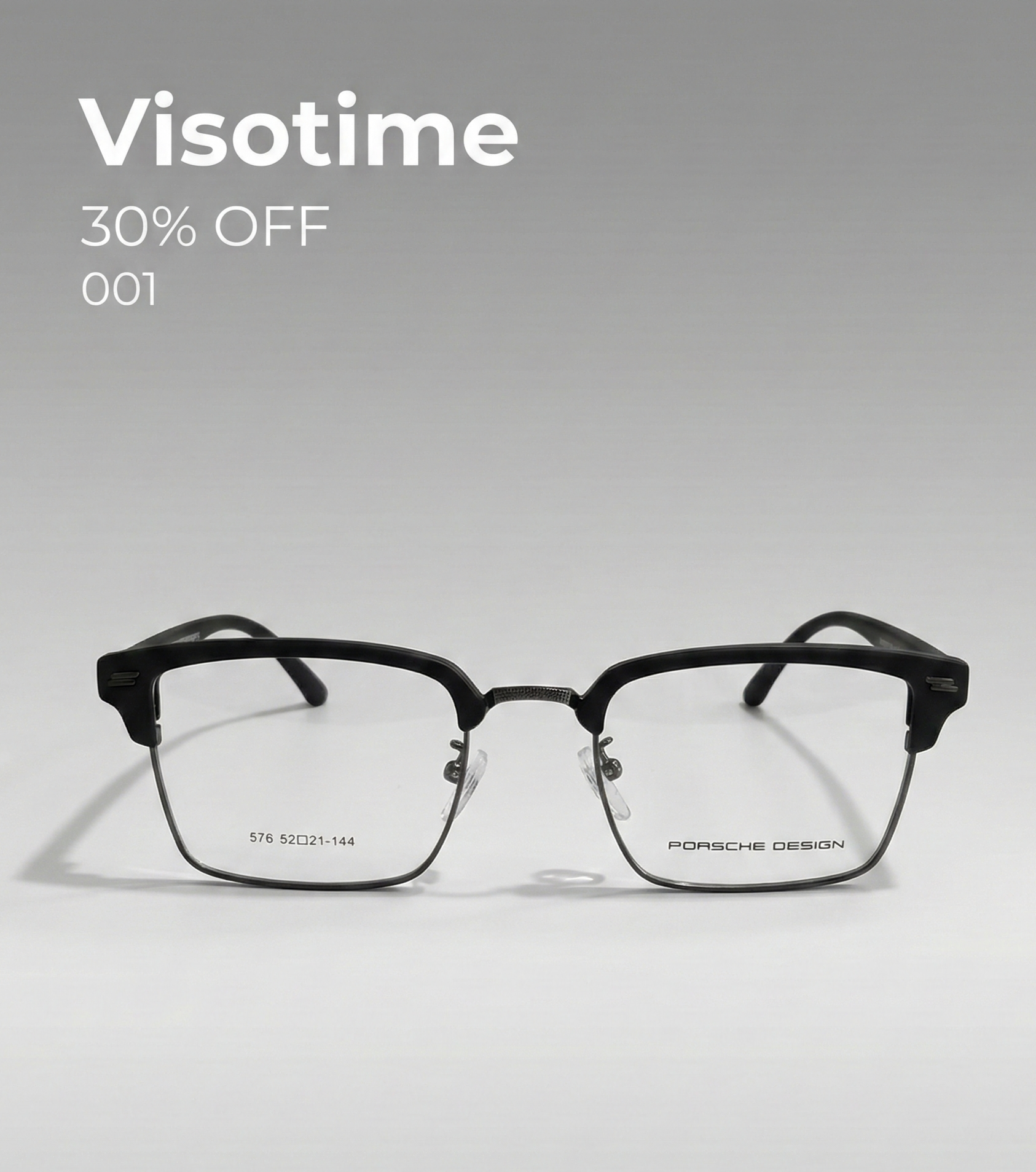 Porsche Design TR90 Geometric Double-Bridge Eyeglasses – Black & Silver (Model 823)