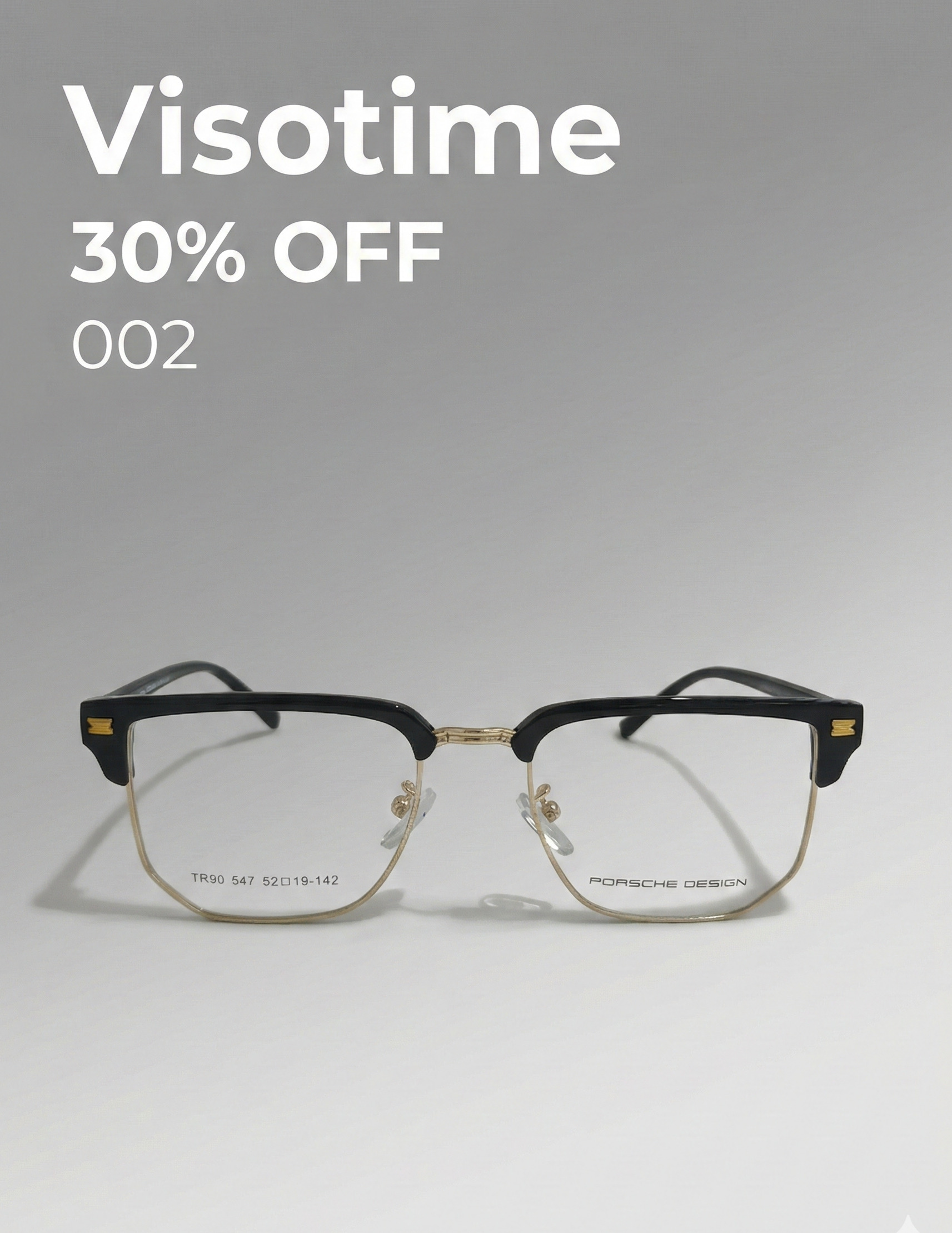 Porsche Design TR90 Black & Gold Browline Eyeglasses (Model 002)