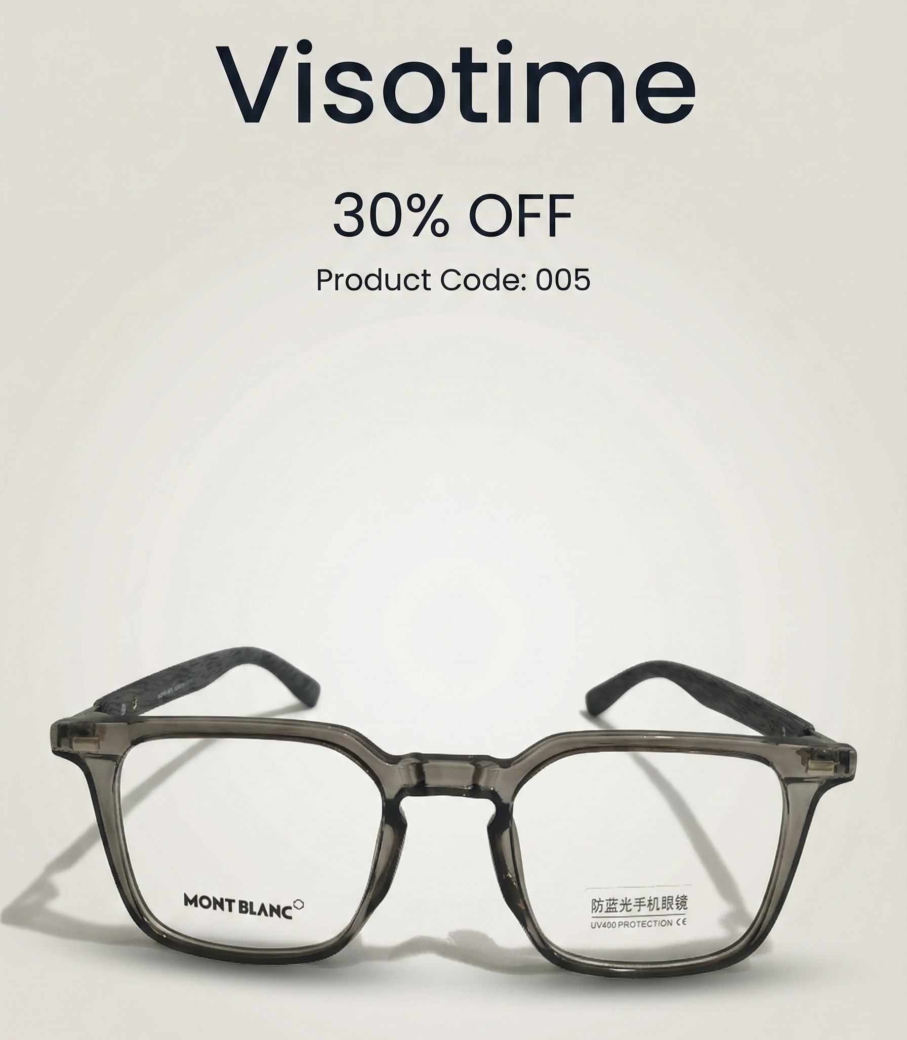 Mont Blanc Geometric Square Eyeglasses – Translucent Smoke Grey with Anti-Blue Light & UV400 Protection_img_3