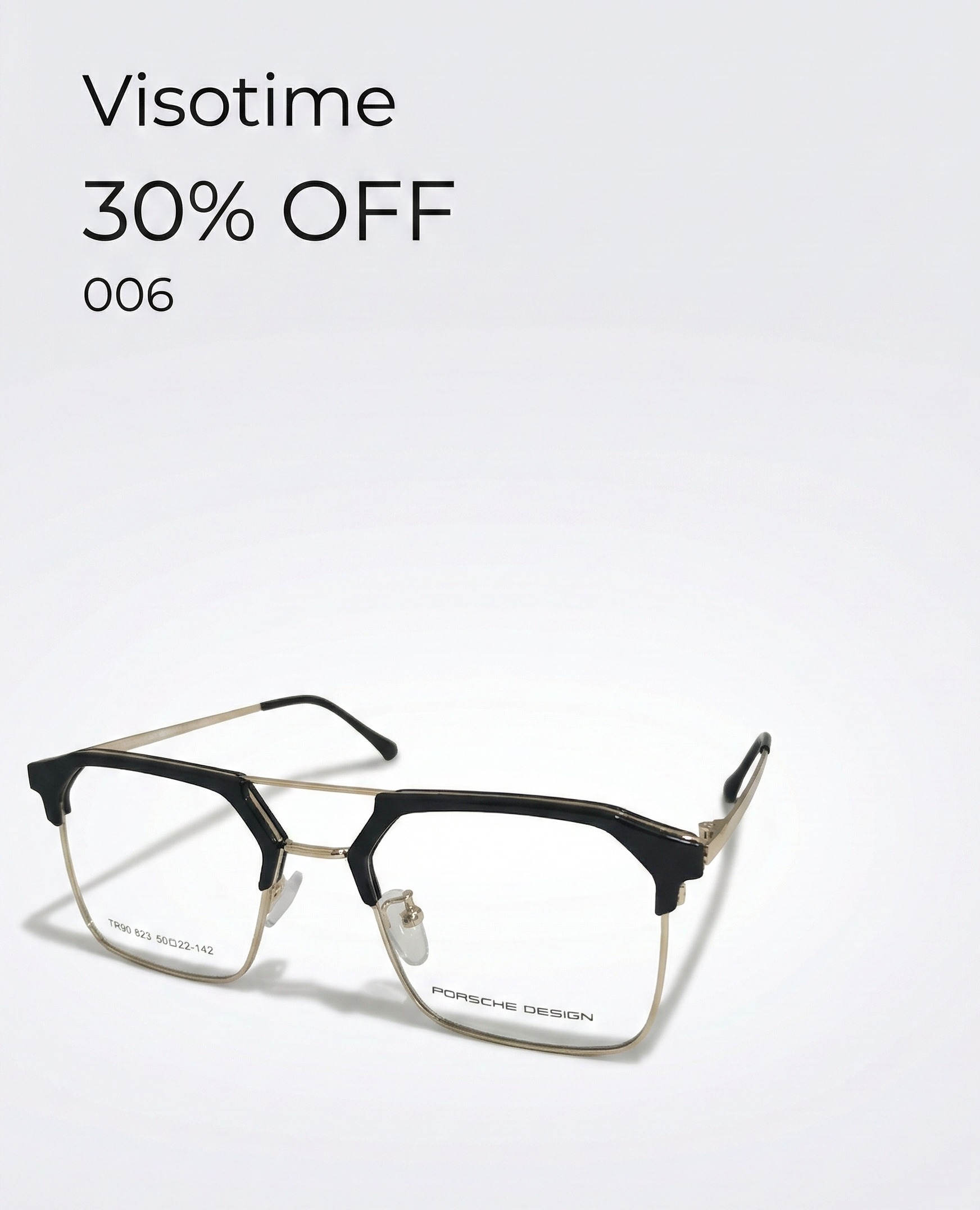 Visotime Modern Geometric Double-Bridge Eyeglasses – Black & Gold (Model 006)_img_1