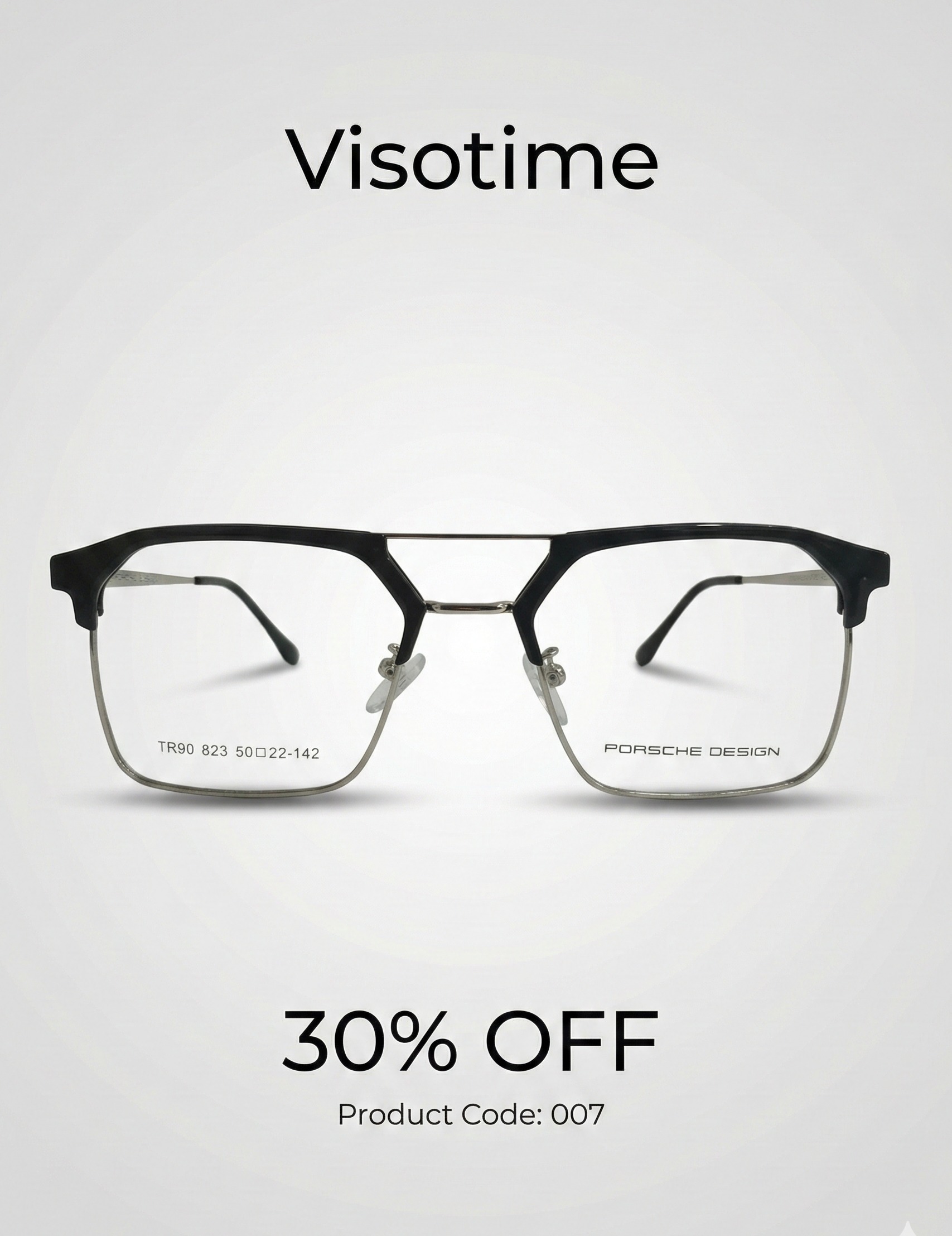 Porsche Design Semi-Rimless Geometric Aviator Eyeglasses – Black & Gold Tone