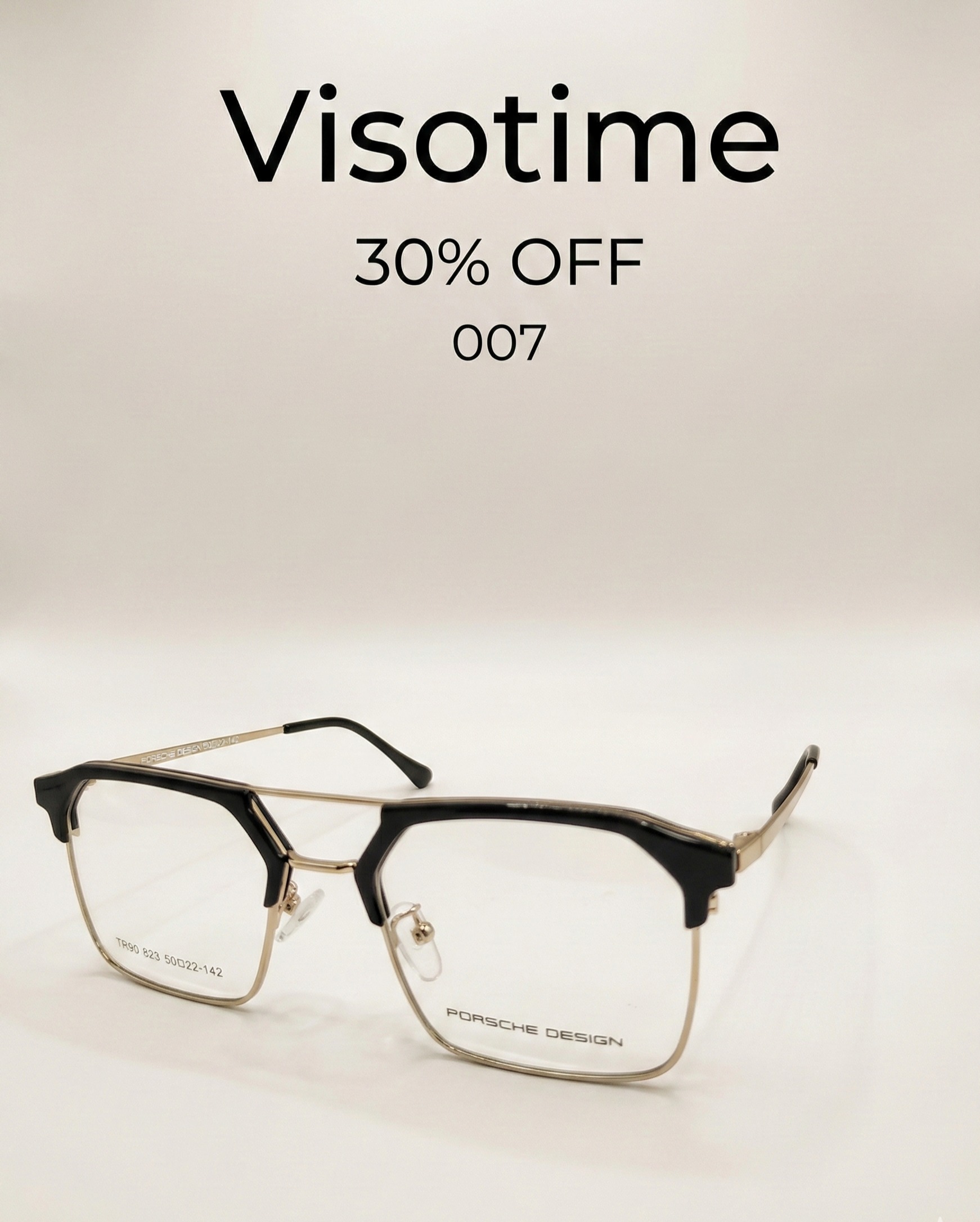 Porsche Design Semi-Rimless Geometric Aviator Eyeglasses – Black & Gold Tone_img_1