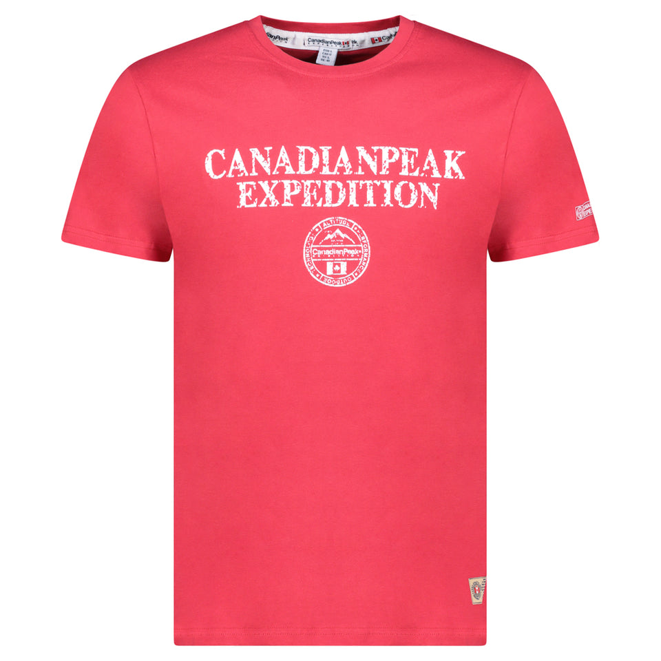 Canadian Peak JOGOEAK Homme - T-Shirt Col Rond avec Impressions et Drapeau Rouge