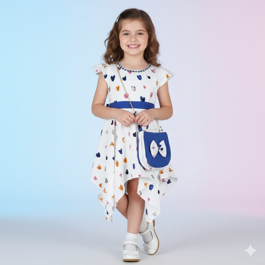 Baby Girls Heart Print Party Dress with Matching Bag (1 to 4 years)