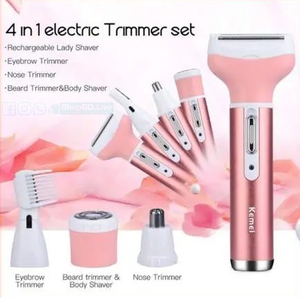 Kemei KM-6637 4-in-1 Rechargeable Woman Body Shaver | Eyebrow, Beard, Nose & Body Trimmer | Price in BD_img_4
