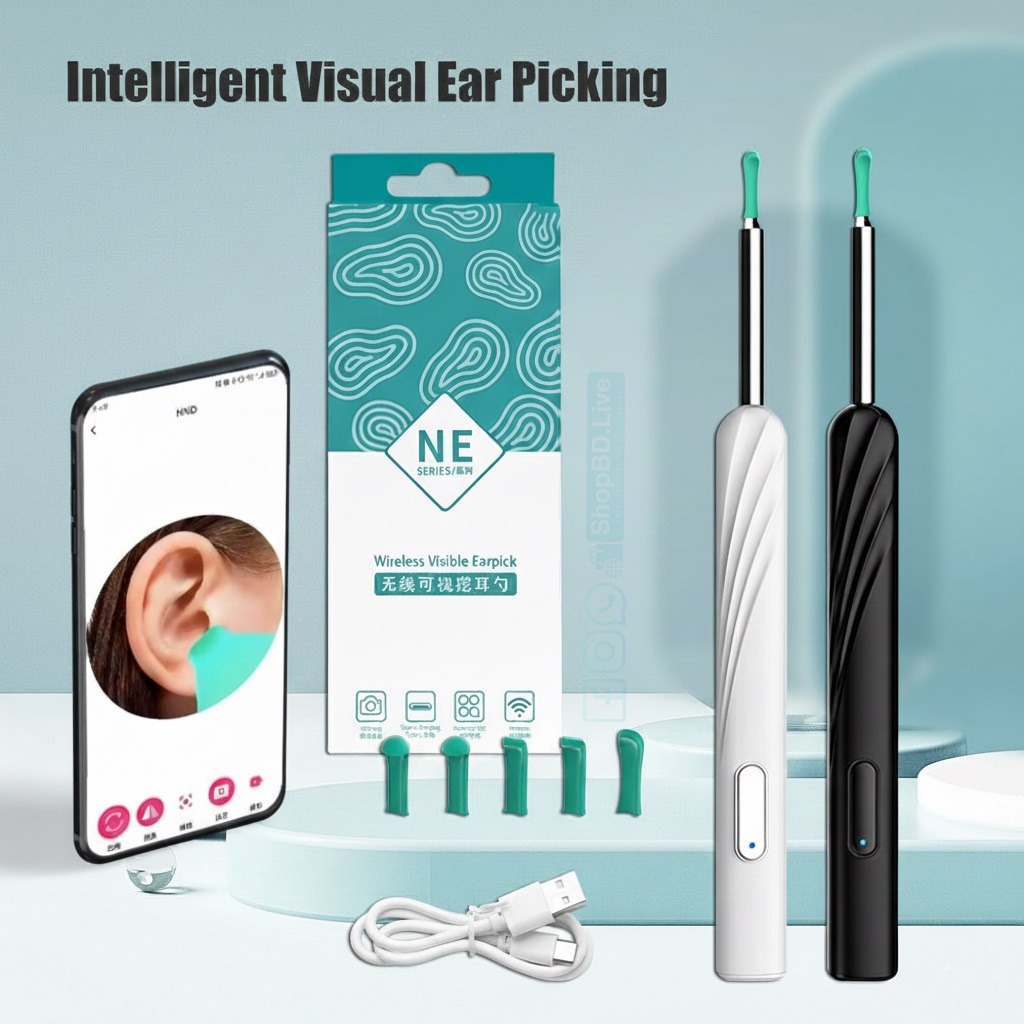Wireless Wi-Fi Visual Ear Cleaner Otoscope with HD Camera & LED Light Smart Ear Wax Removal Kit NE Series | Price in BD_img_0