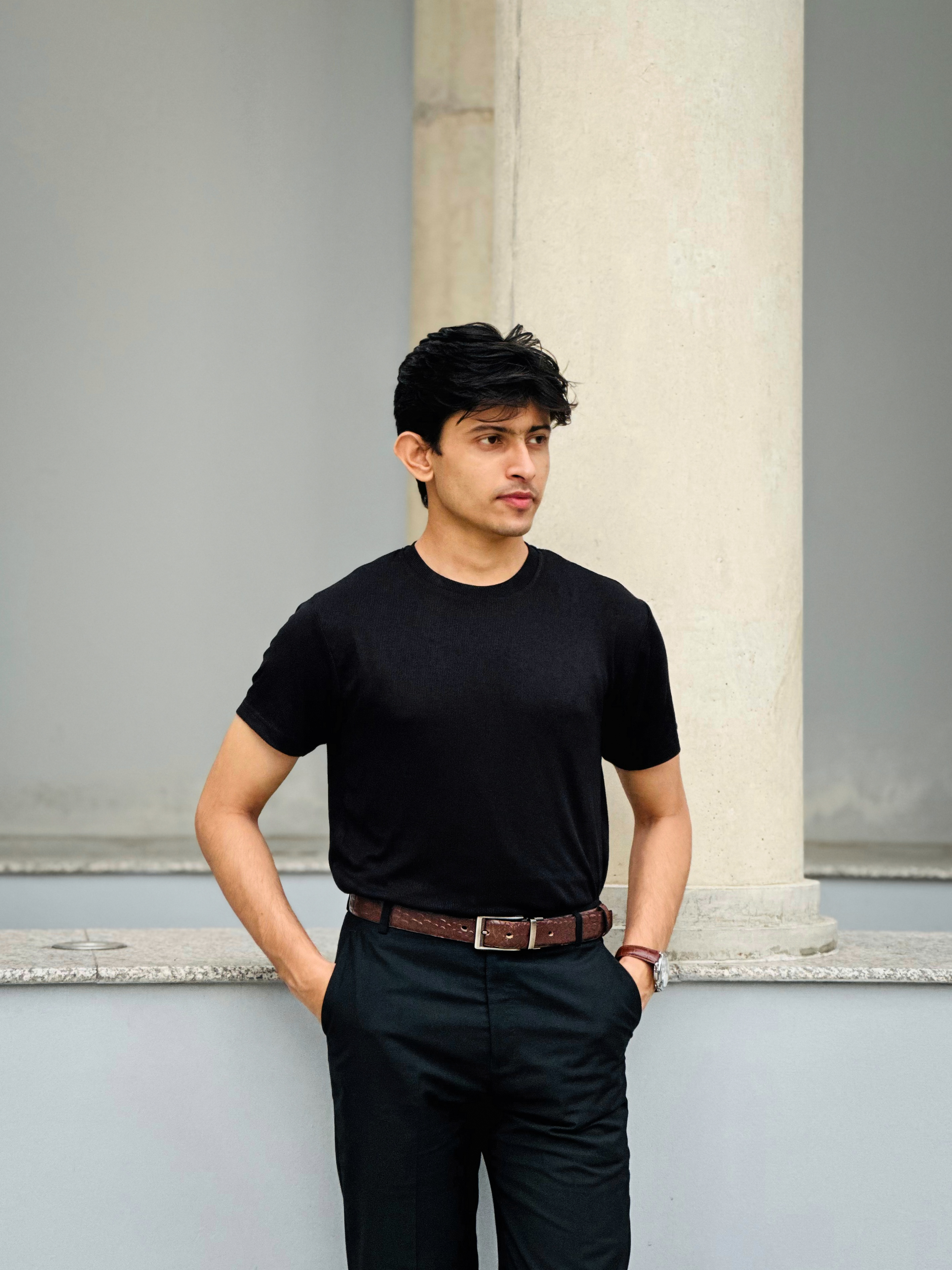 2x2 Ribbed Cotton-Viscose Solid Crew Tee X Black_img_1