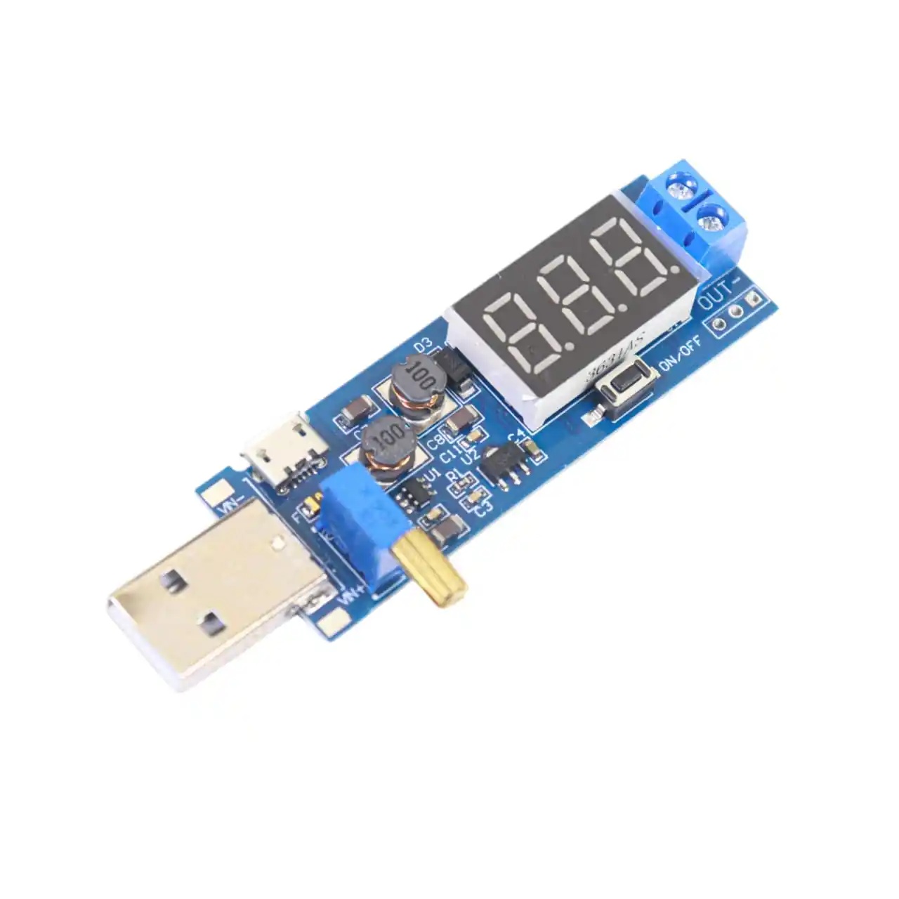 Boost Buck Converter with Display – USB Step-Up/Down Power Supply Module (DC-DC 5V to 3.3V/12V Adjustable Output, DC 1.2V-24V)