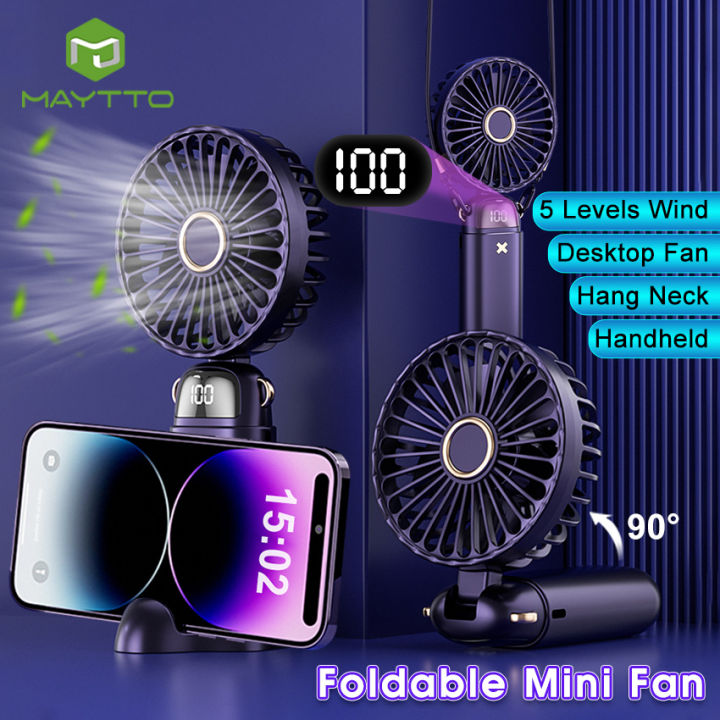 Portable Rechargeable Mini Fan with LED Digital Display – 3 Speed Modes, USB Powered, Phone Stand Feature_img_3