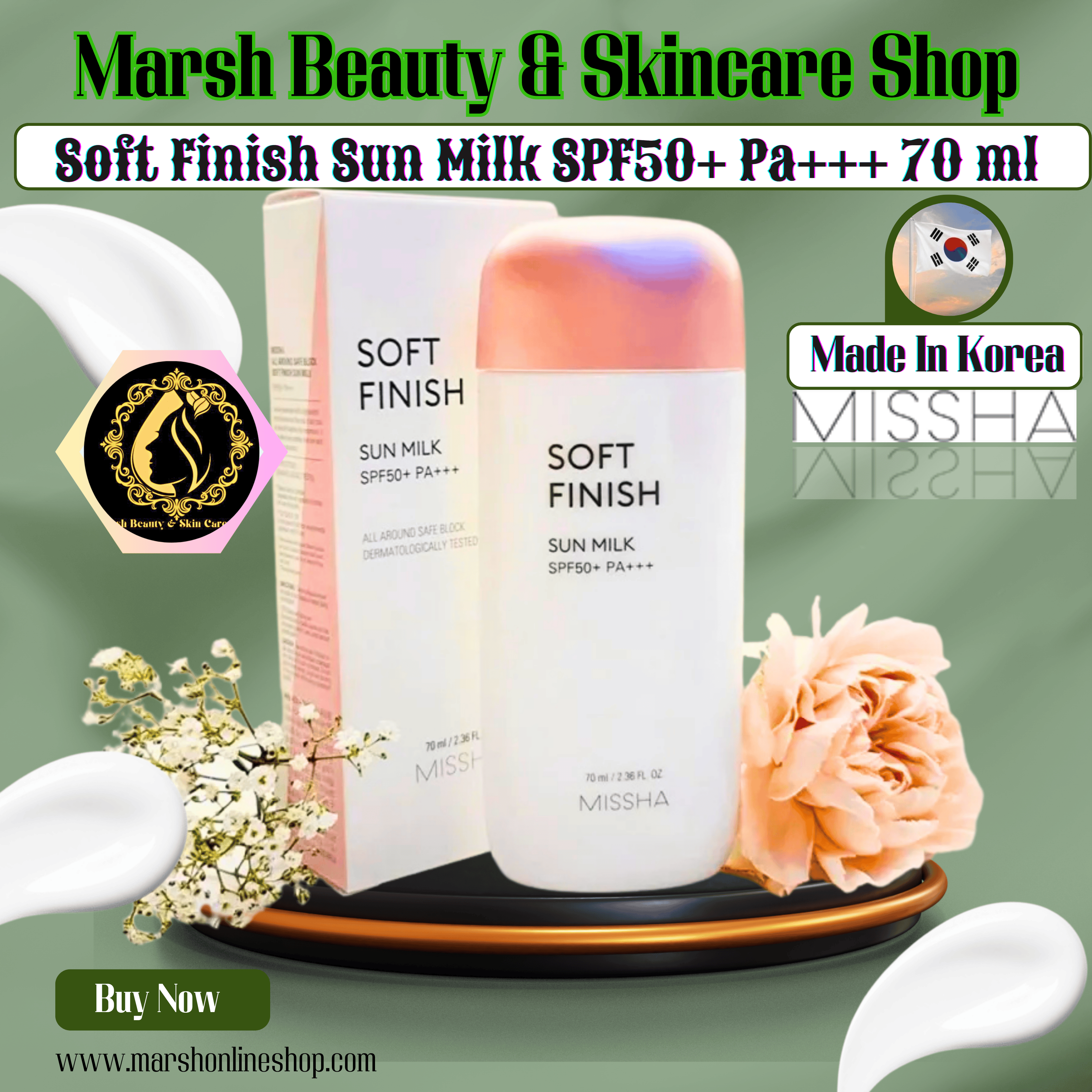 👉🔰Missha Soft Finish Sun Milk SPF50+ Pa+++ (70 ml)