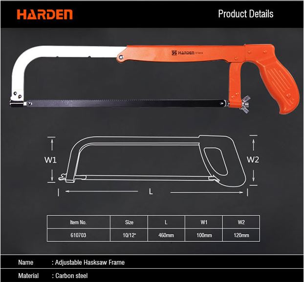 HARDEN 610703 Adjustable Hacksaw Frame (10"-12"); Professional Adjustable Hacksaw frame \w Blade; 610703_img_6