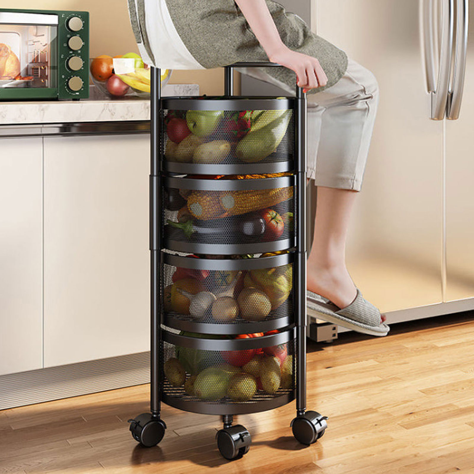 4 Layer (Round) Full Metal Fruit/Vegetable Rack with Wheels