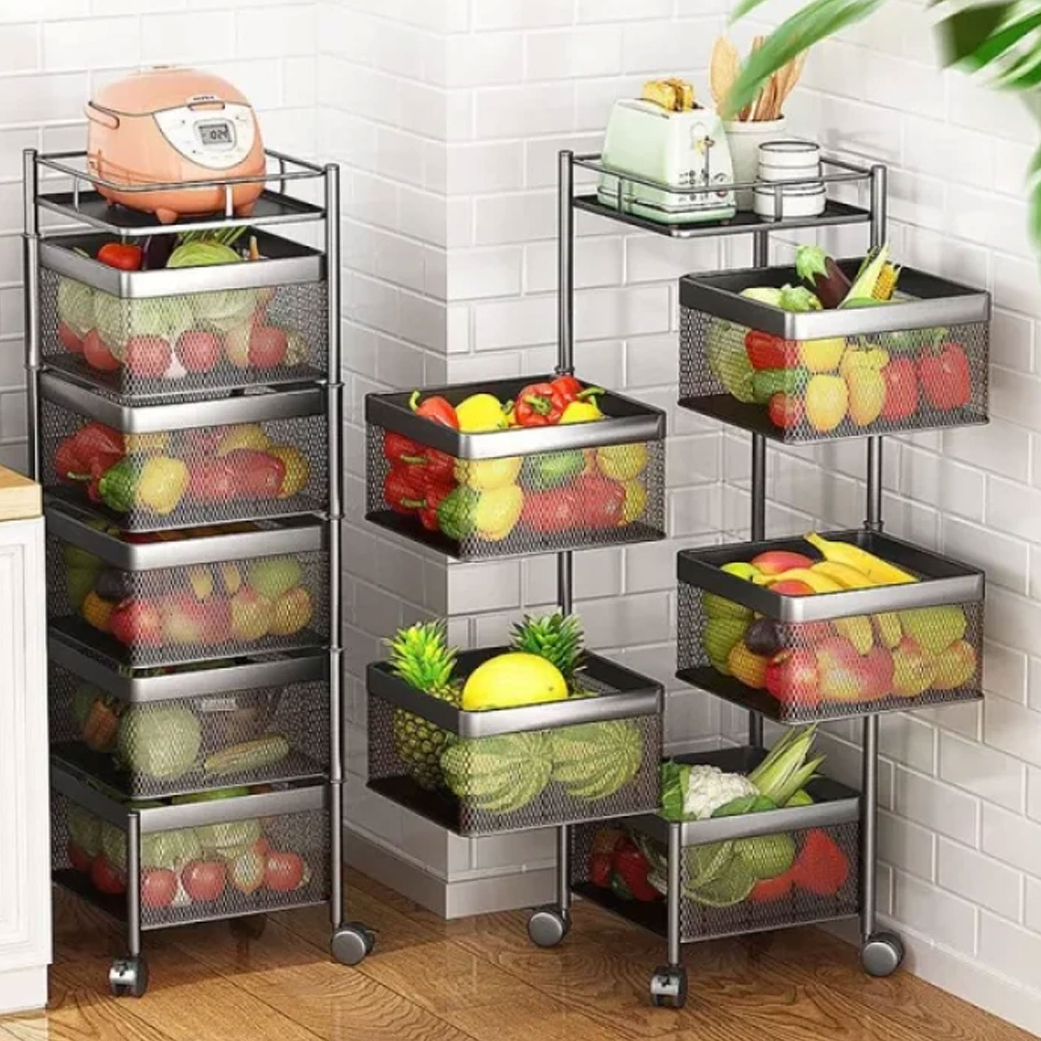5 Layer (Square) Full Metal Fruit/Vegetable Rack with Wheels