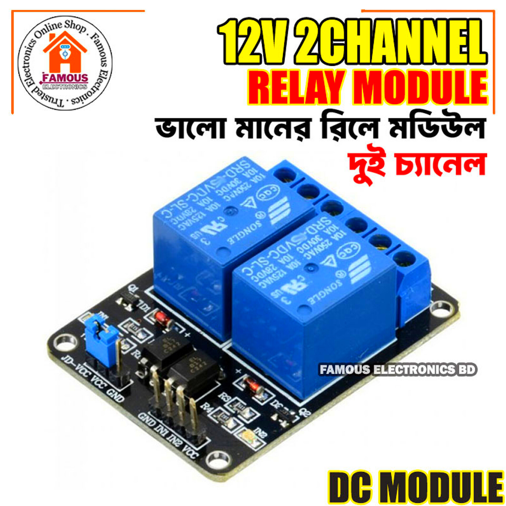 Relay Module DC 12V Dual Channel Relay Control Module With Screw Terminal For Arduino Two 2 Channel DC12V With Optocoupler Protection