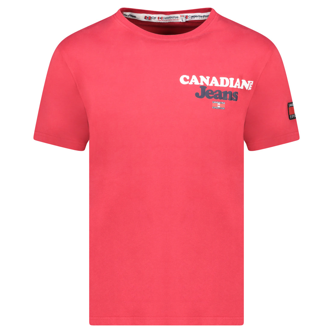 - T-Shirt Col Rond avec Drapeaux et Impressions Rouge