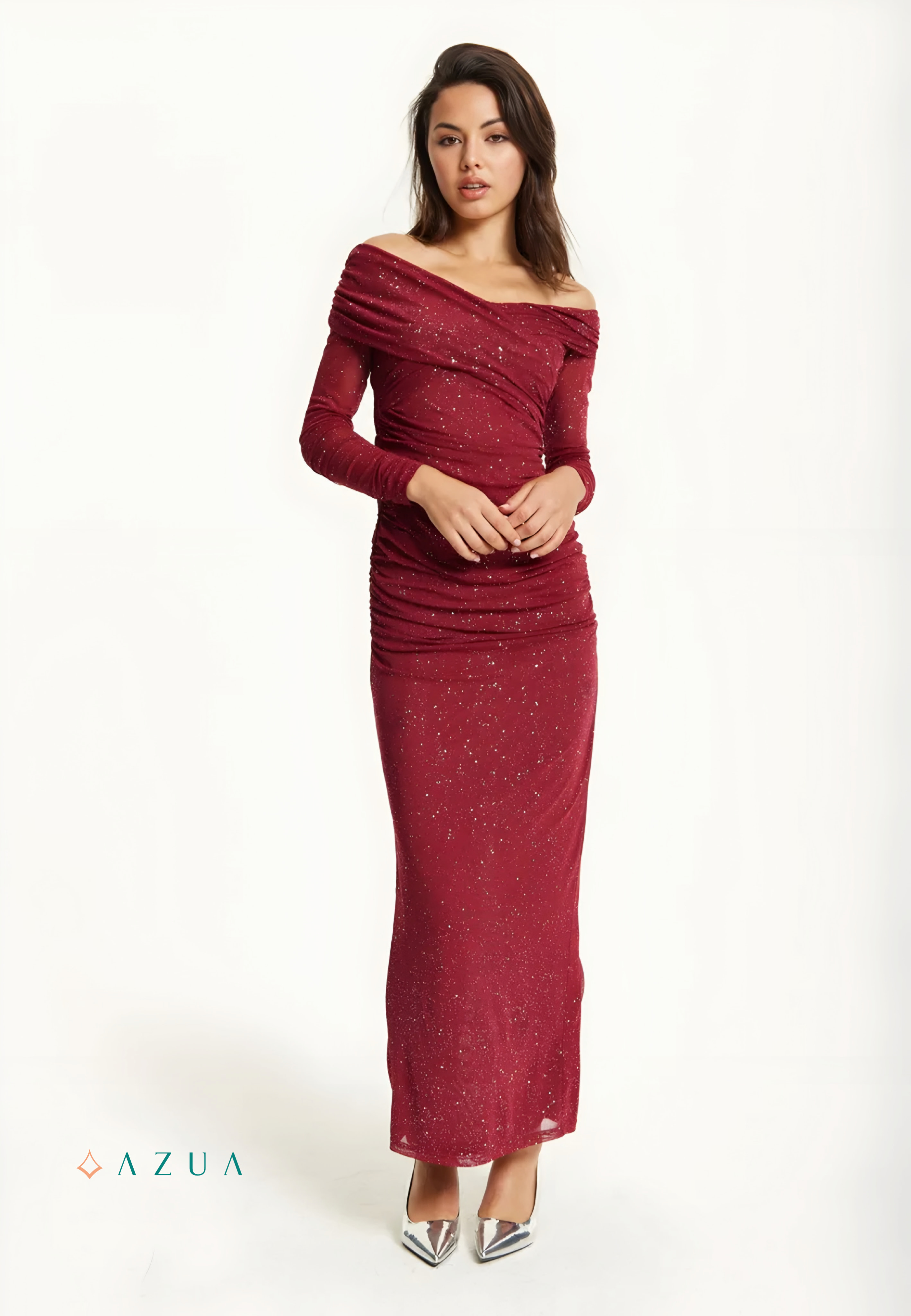 Burgundy Glitter Off-Shoulder Dress_img_0