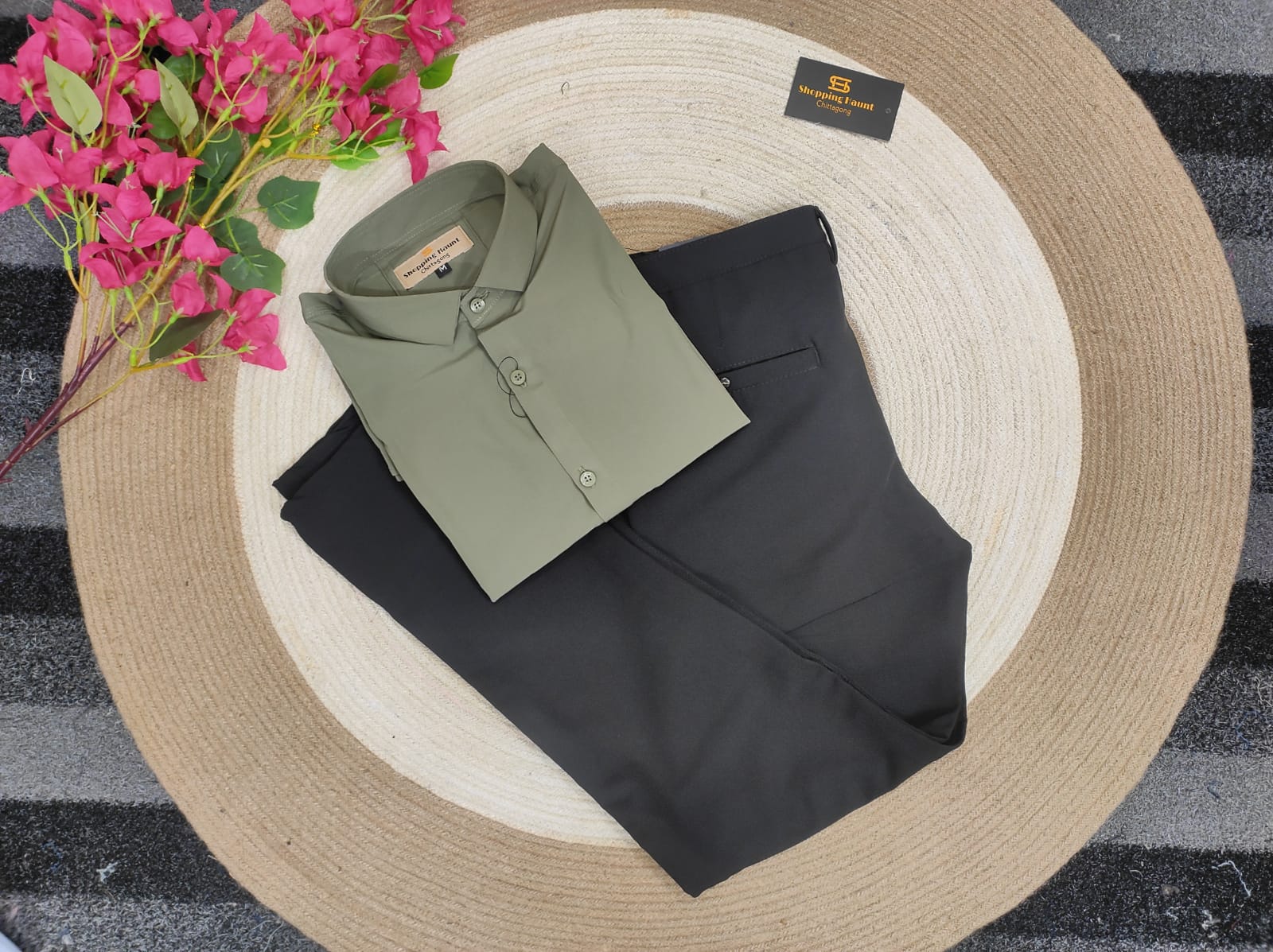 Formal Black pant with Olive shirt