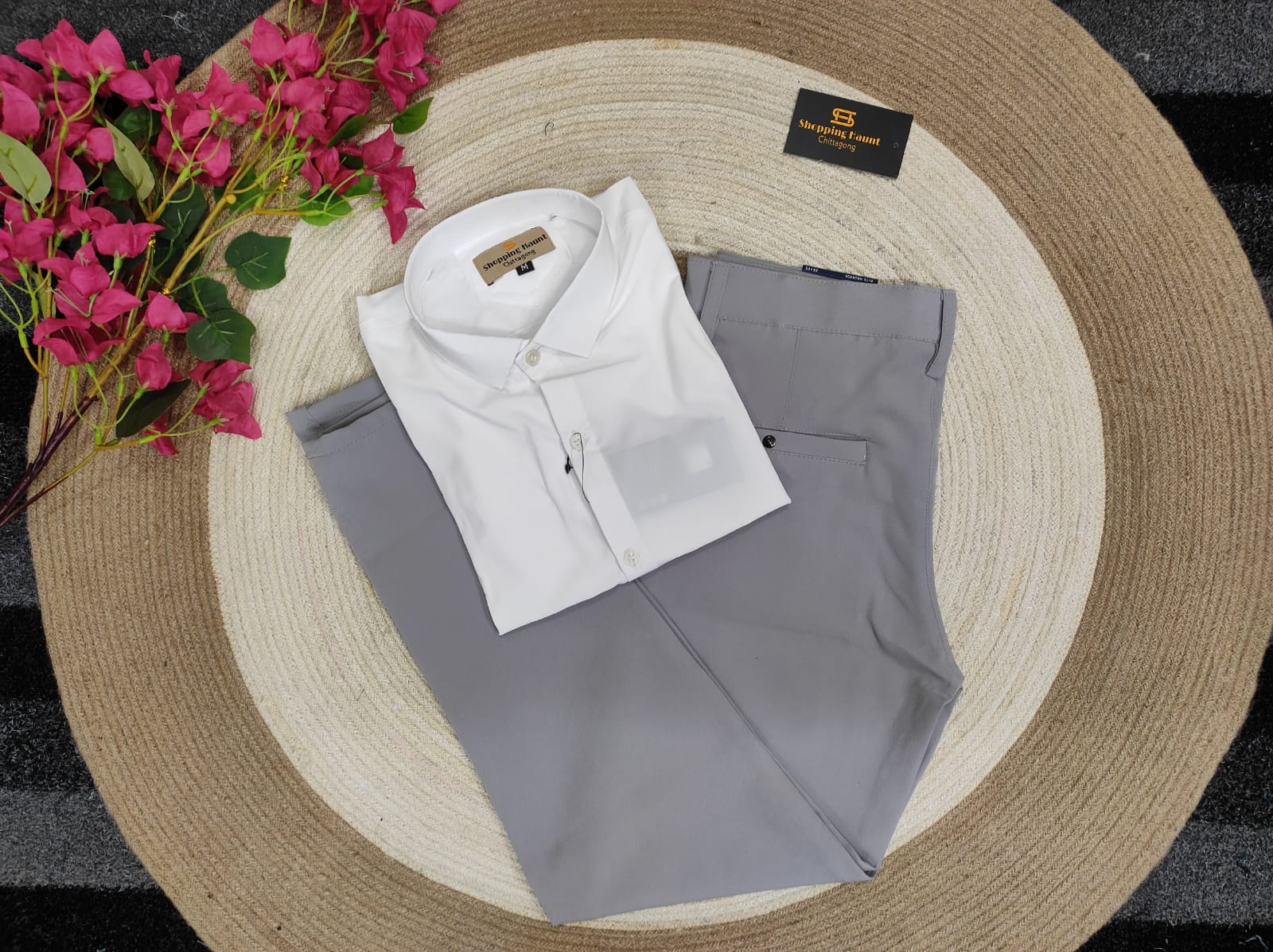 Gabadine Ash pant with white shirt