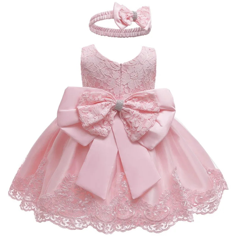 Baby Girls Princess Lace Bow Party Dress with Headband (0 to 4 years)_img_4