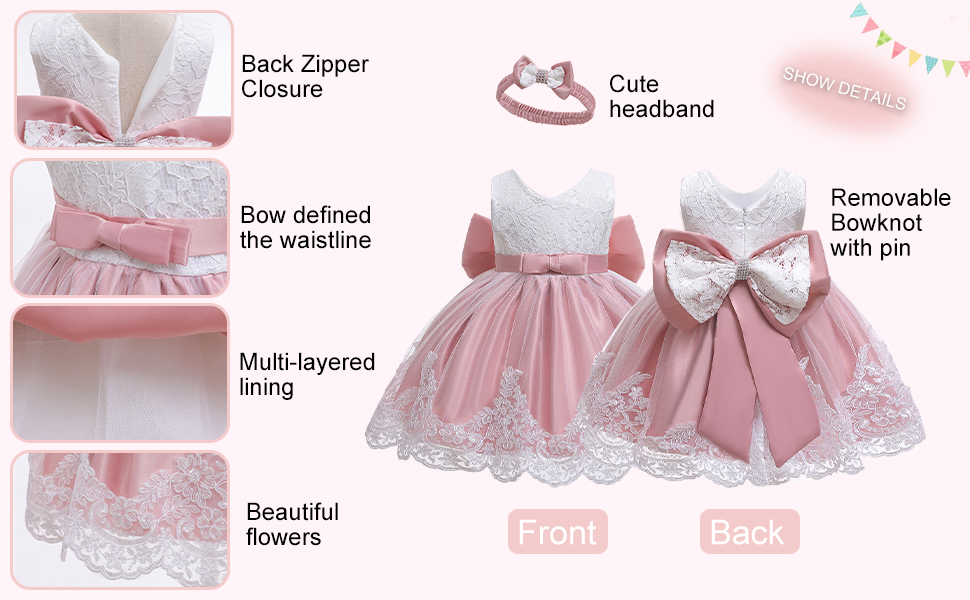 Baby Girls Princess Lace Bow Party Dress with Headband (0 to 4 years)_img_1