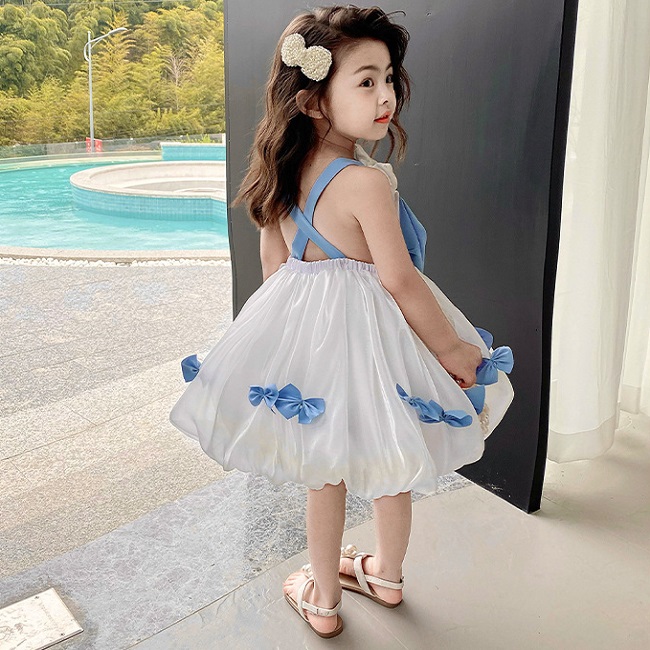 Kids Girl Summer Blue Bow Skirt Princess Dress (6 months to 7 years)_img_3