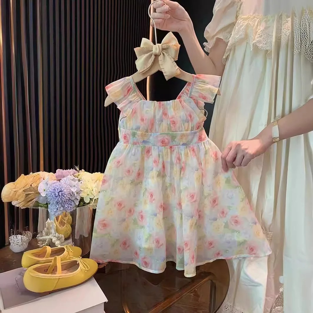 Kids Girls Big Bow Chiffon Floral Princess Dress (2 to 7 years)_img_0