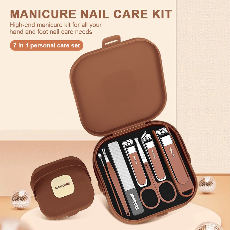 Anti-Splash Nail Care 7 Pcs New Manicure Set (Brown)_img_3