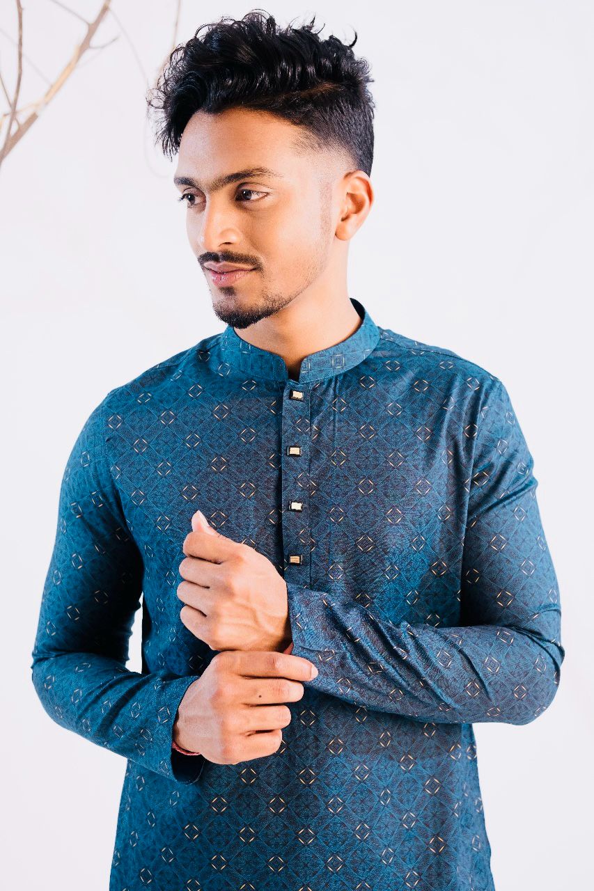 Jacquard Cotton Classic Panjabi for Men-Brown (PJB-016)