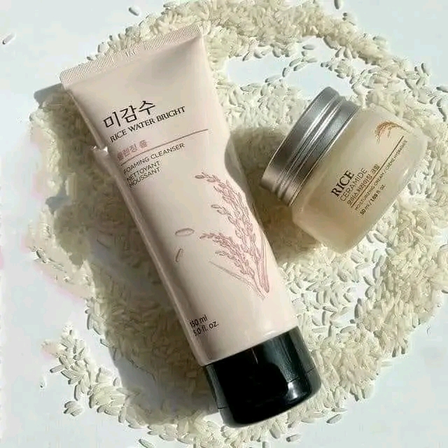 korean Rice Water Bright Foaming Cleanser and Rice Ceramide Moisturizing Cream