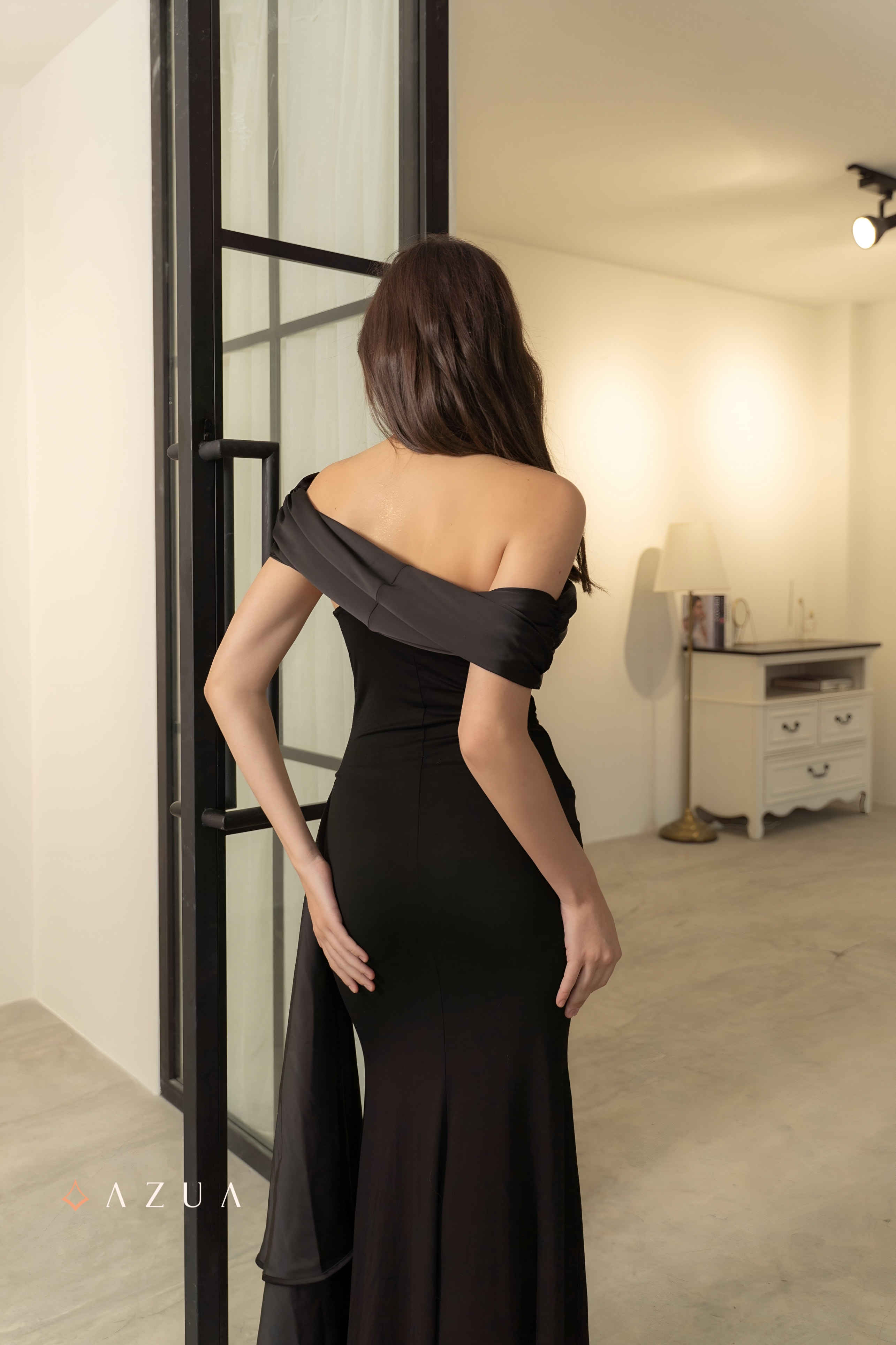 Off-Shoulder Knotted Slim Long Dress_img_2