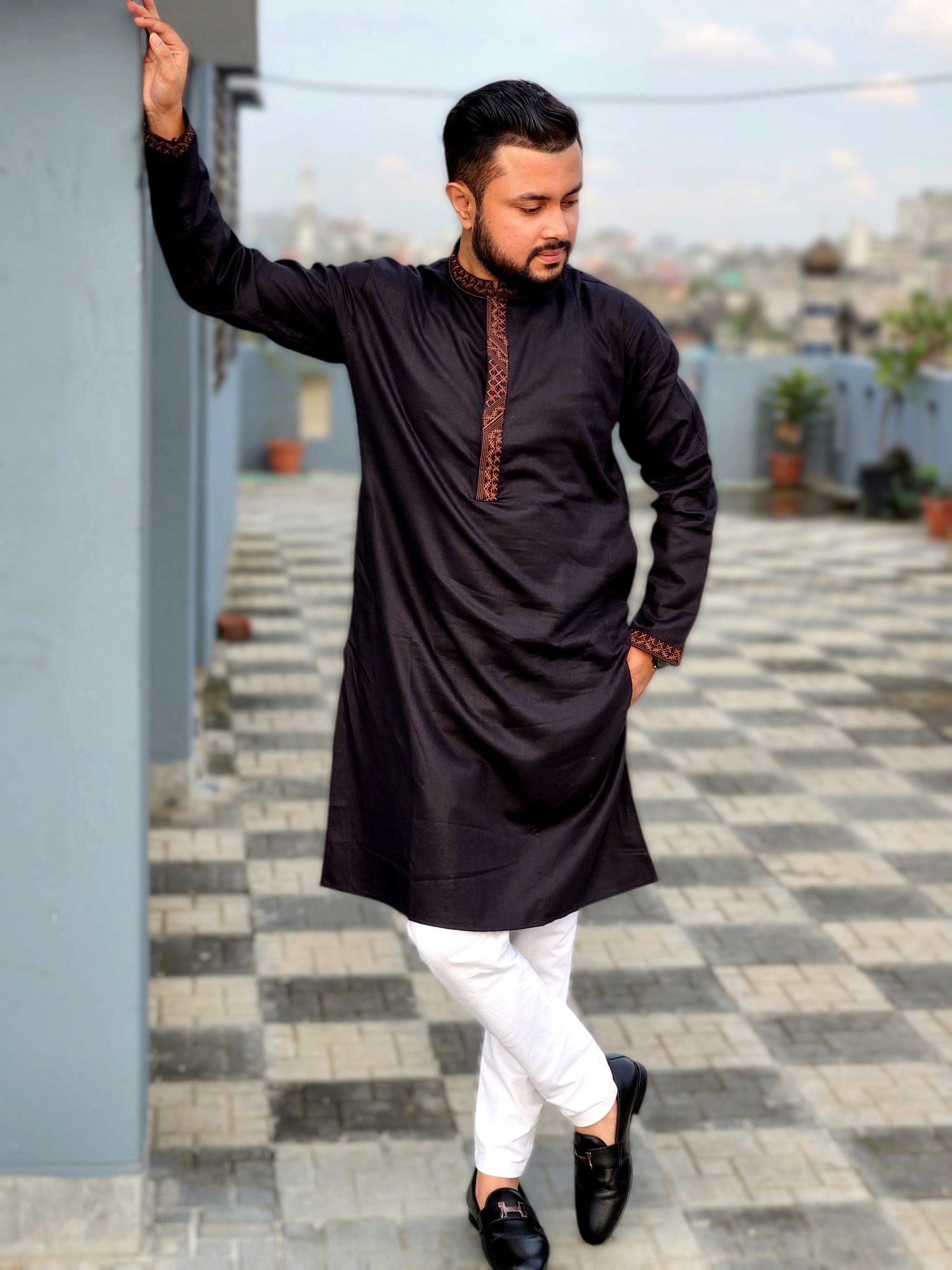 premium elite plate embroidered panjabi code 802(black color)_img_1
