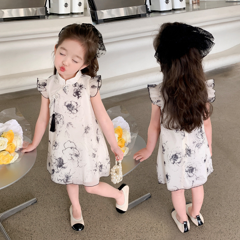 Kids Girls Summer Elegant Floral Cheongsam Style Chinese Princess Dress (1 to 6 years)