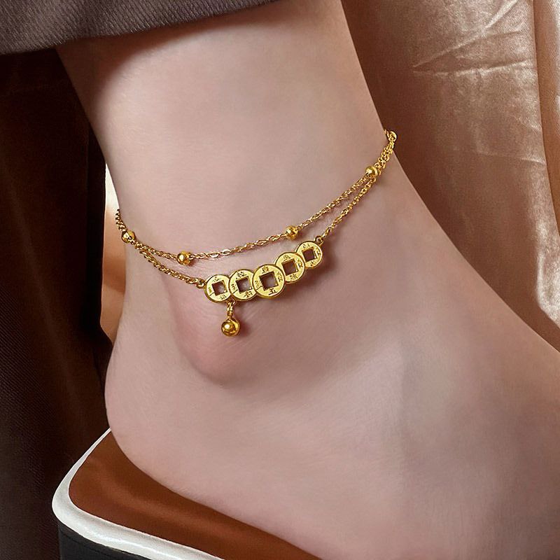Double chain copper coin anklet payel PL04(Materials: Titanium SteelColor guarantee)🌸