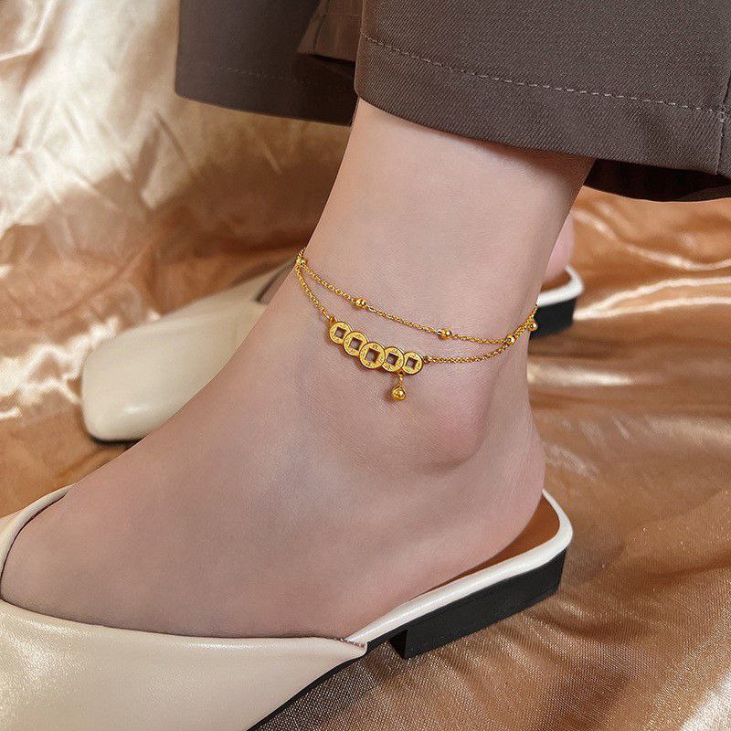 Double chain copper coin anklet payel PL04(Materials: Titanium SteelColor guarantee)🌸_img_1