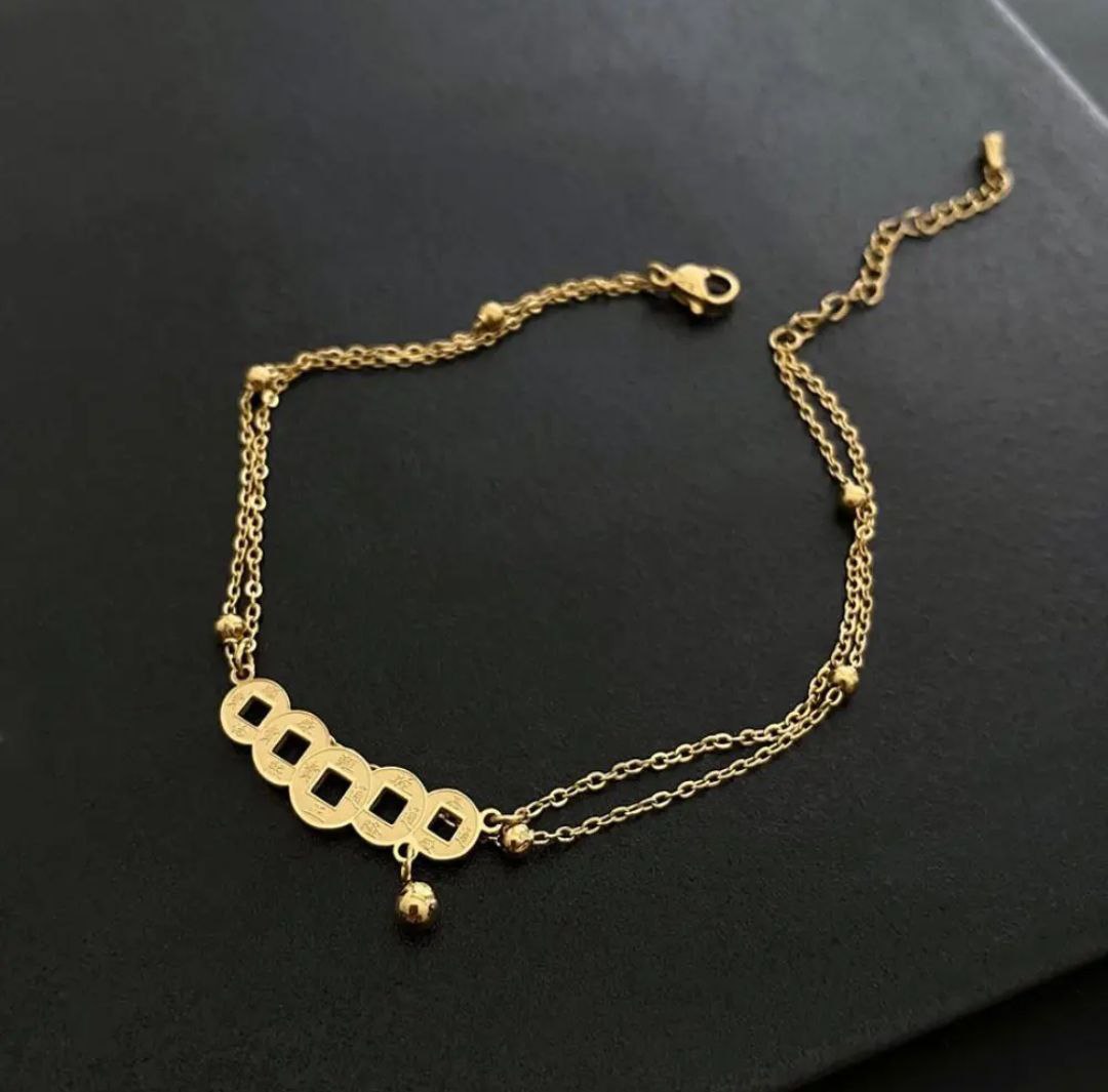 Double chain copper coin anklet payel PL04(Materials: Titanium SteelColor guarantee)🌸_img_3