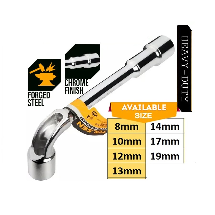 TOLSEN L-Type Wrench, ( 8 | 10 | 12 | 13 | 14 | 17 | 19mm), High Strength Metal | Mirror Polished Chrome Finish | Models: 15087 | 15089 | 15091 | 15092 | 15093 | 15096 | 15098_img_0