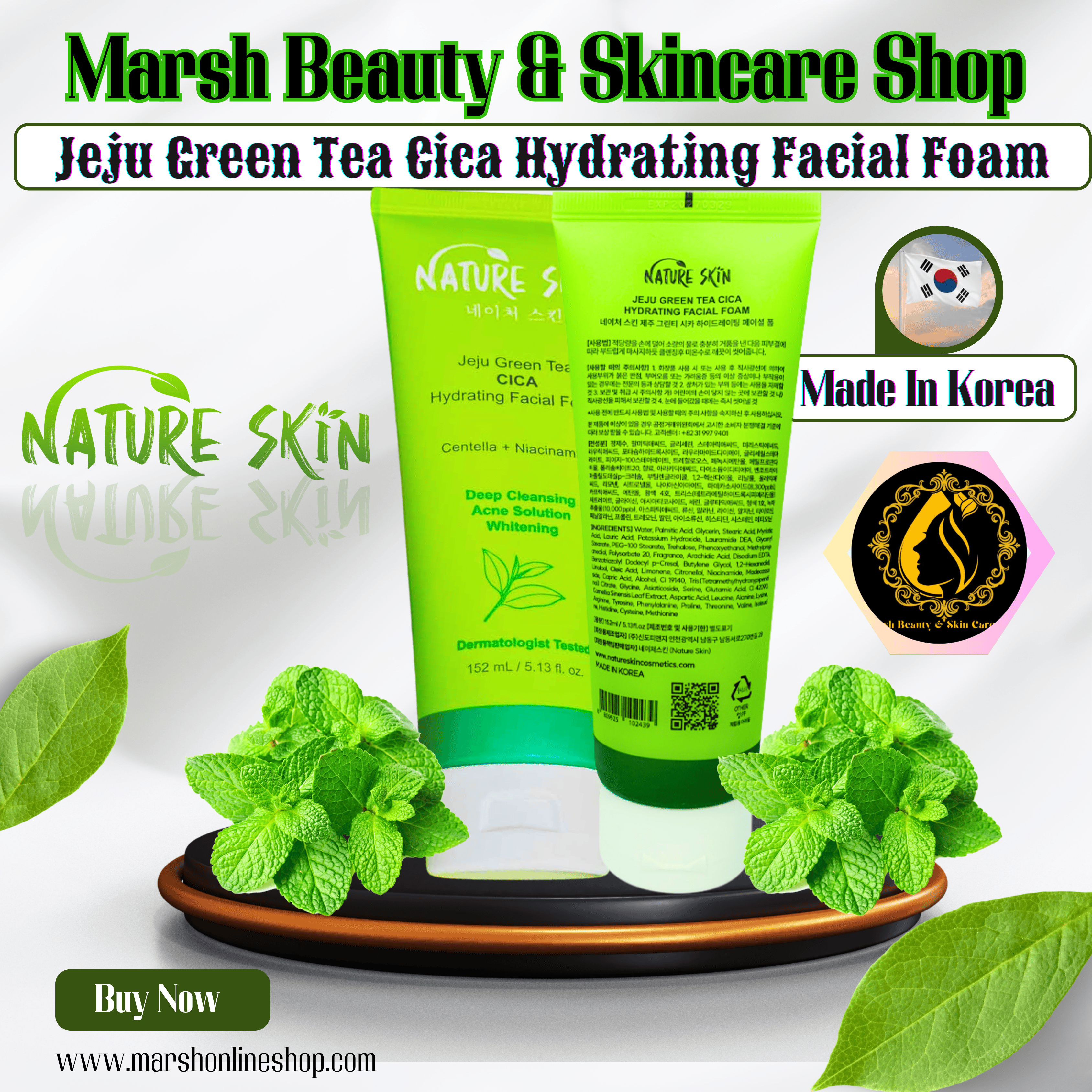 👉🔰Nature Skin Jeju Green Tea Cica Hydrating Facial Foam (152 ml)