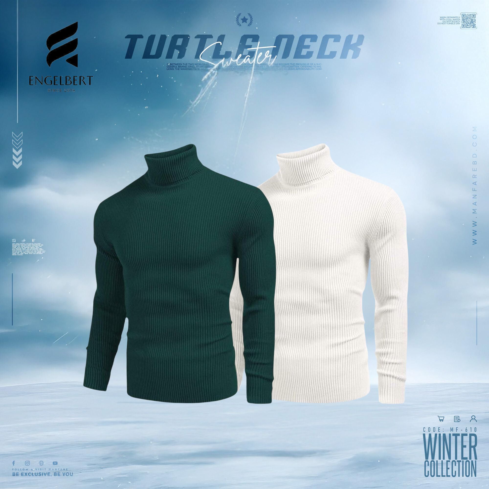 Men’s Combo Long Sleeve Ribbed White & Battle Green Turtleneck Pullover_img_0