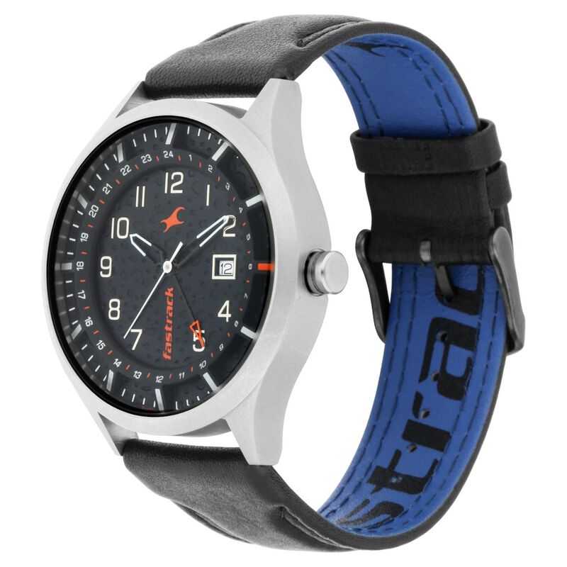 Fastrack NN3205TL01 Titanium Quartz Analog Date Grey Dial Leather Strap Watch - Image 2