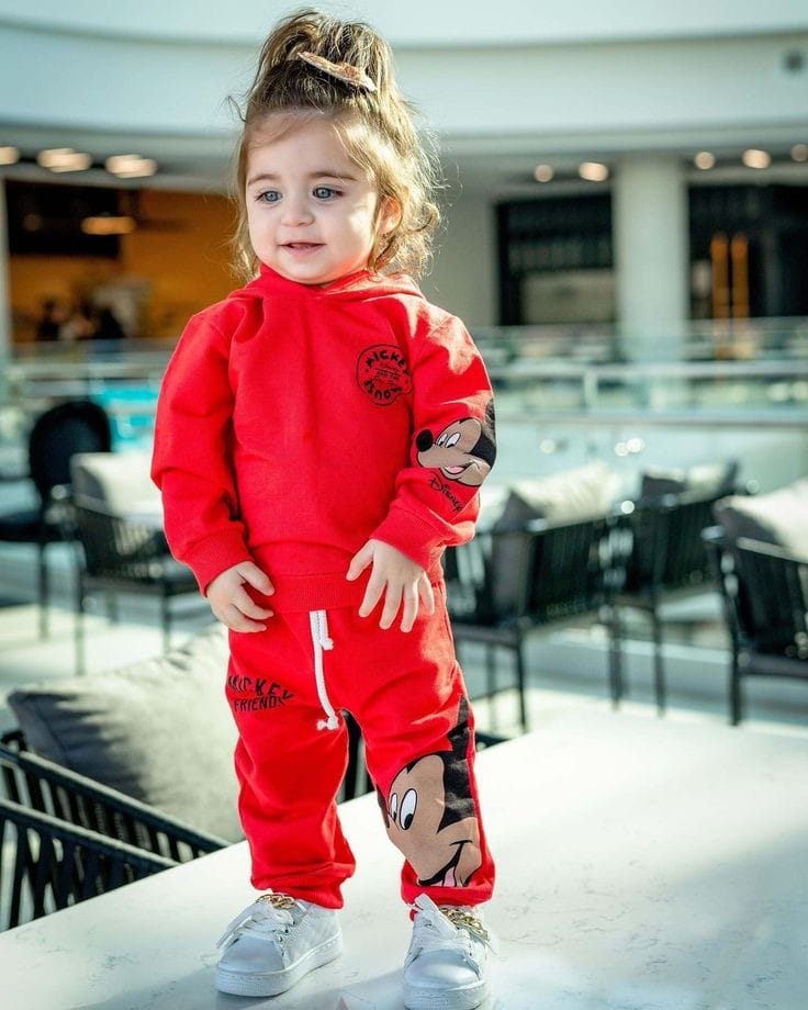 Hoodie and Trousers (Red Colour Hoodie and trousers,Mickey mouse design)