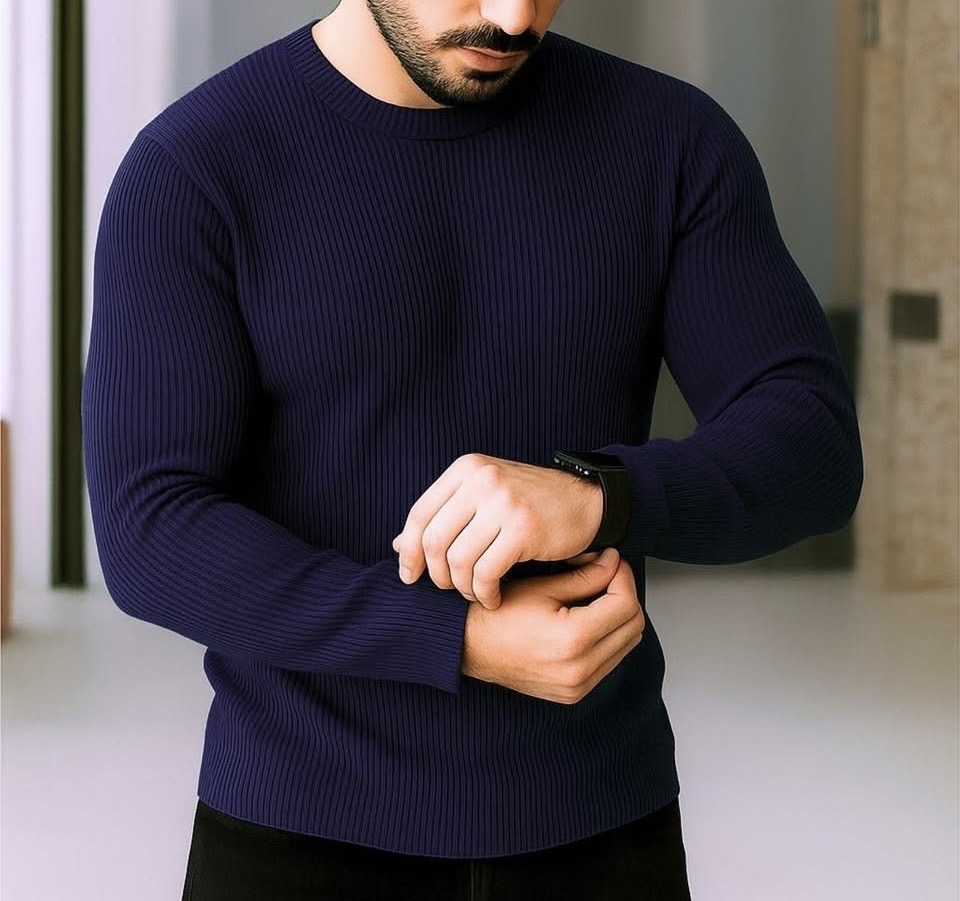 Premium Navy Blue Rib Full Sleeve T-Shirt_img_0
