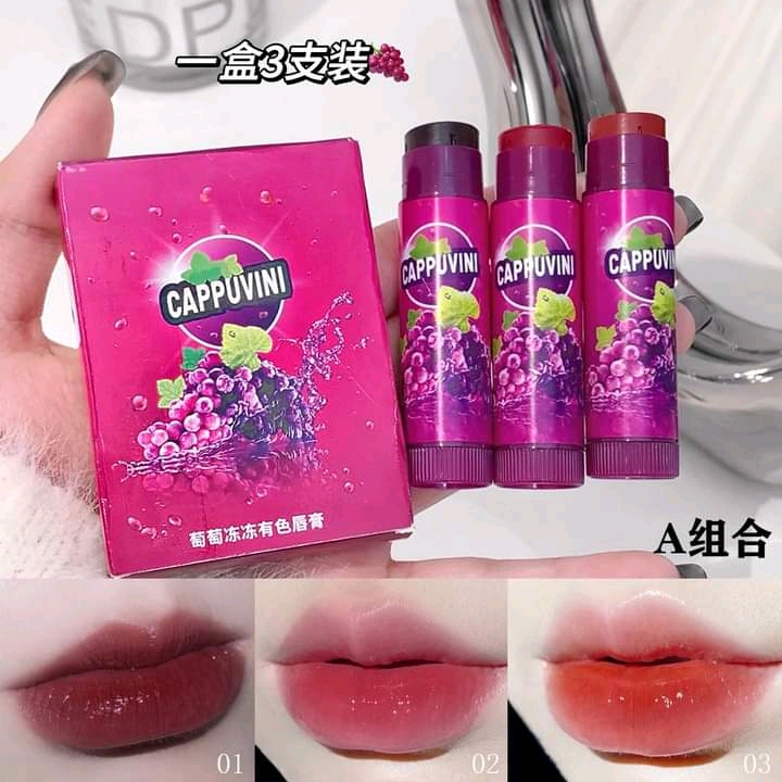 Cappuvini 3pcs Grape Tinted Lip Balm Set (3 Different Shades) 🌸