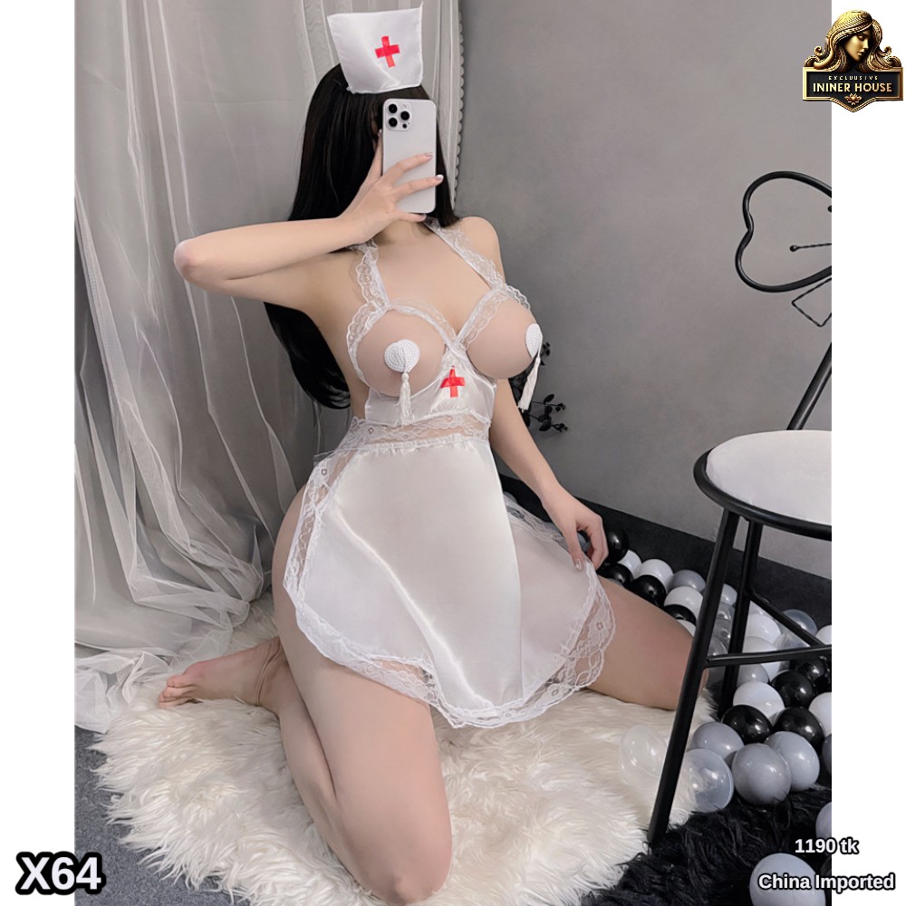Sexy Nurse Costume Lingerie – Sheer Lace Dress & Cap Roleplay Outfit for Women_img_3