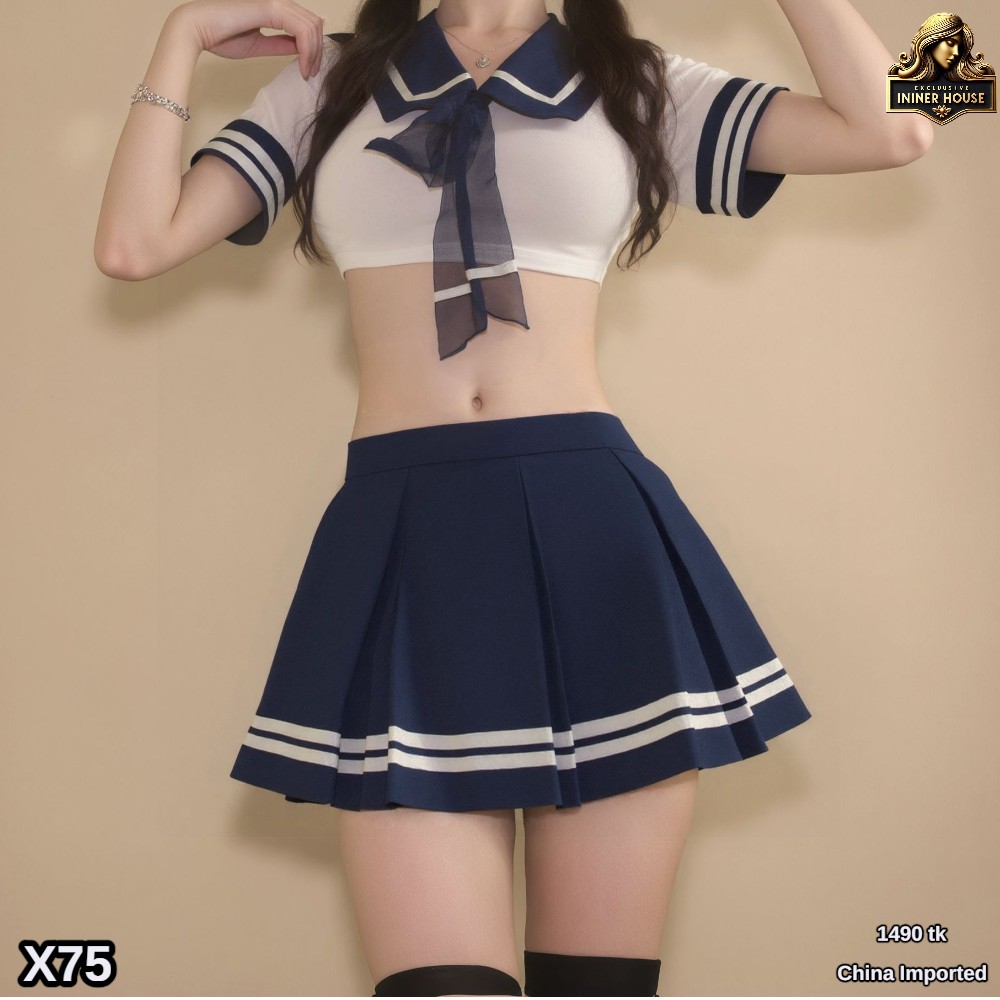 Sexy Sailor Uniform Cosplay Lingerie – Two-Piece Crop Top & Mini Skirt Roleplay Outfit for Women_img_5