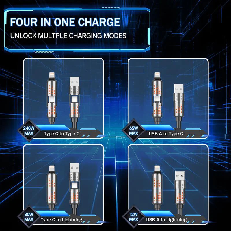 240W 4-in-1 Fast Charging Data Fast Charging Cable 1.5 Meter [60 Inch] Colorful Atmosphere Two-on-Two_img_3