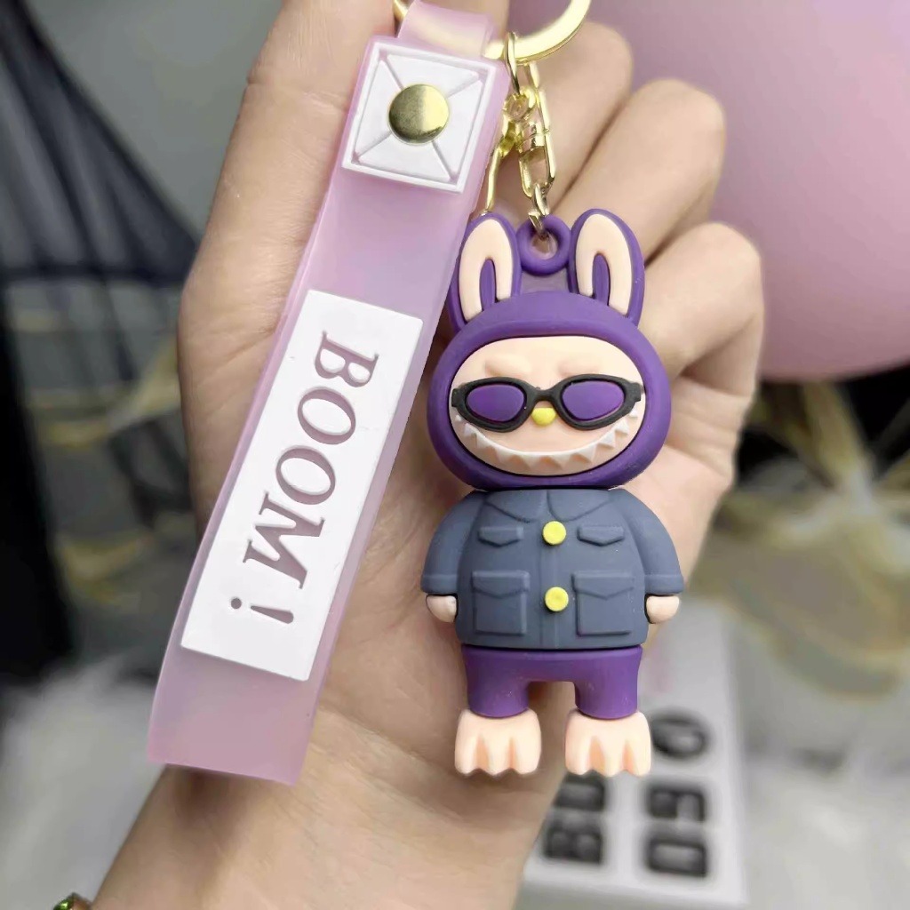Purple Labubu Keychain – "BOOM!" Edition