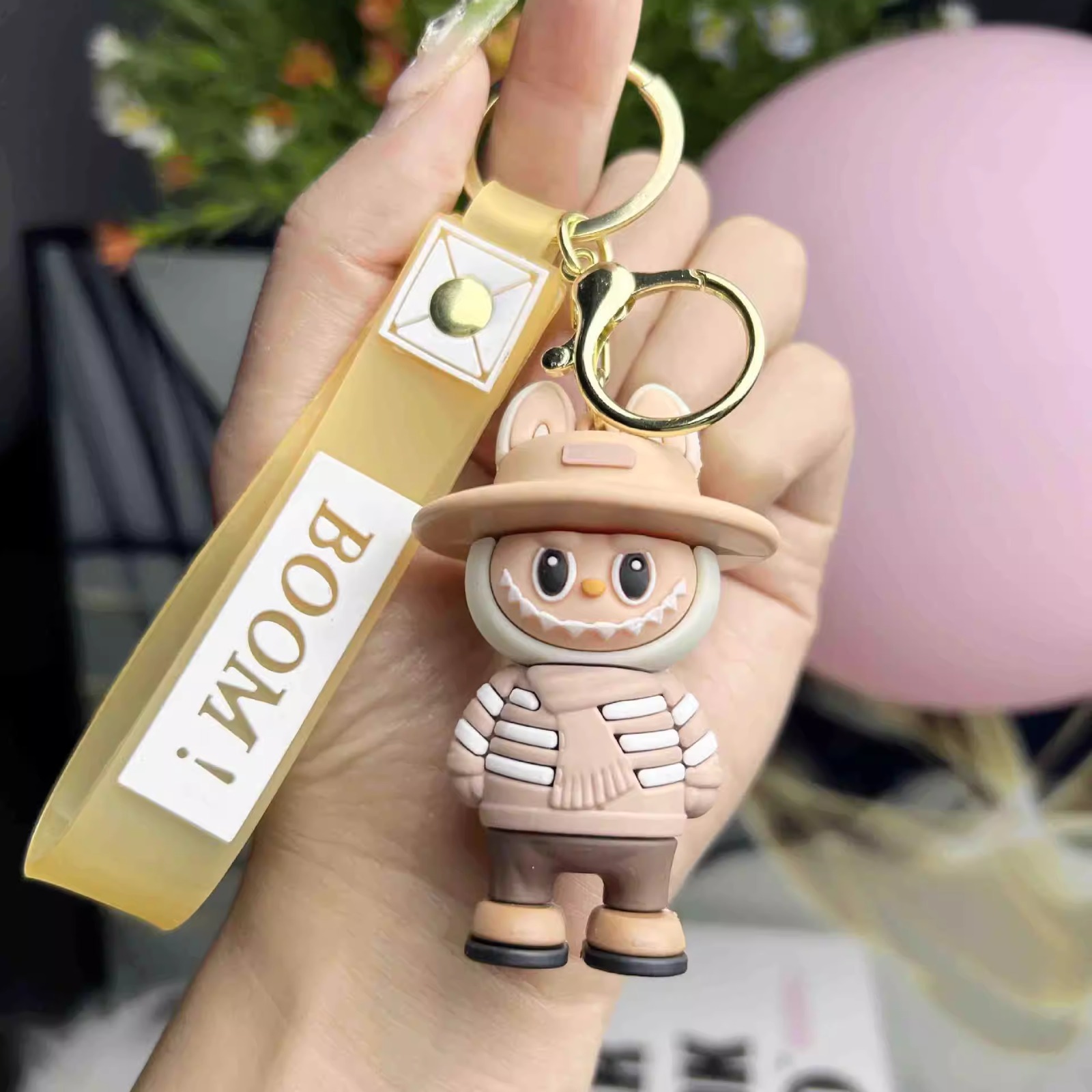 Beige Winter Outfit With A Scarf Labubu Keychain – "BOOM!" Edition