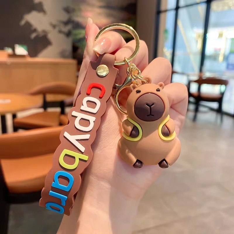 Adventure Capybara Keychain – Cute Capybara with Yellow Backpack & Colourful Wrist Strap