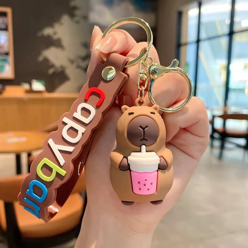 Adorable Capybara Bubble Tea Keychain